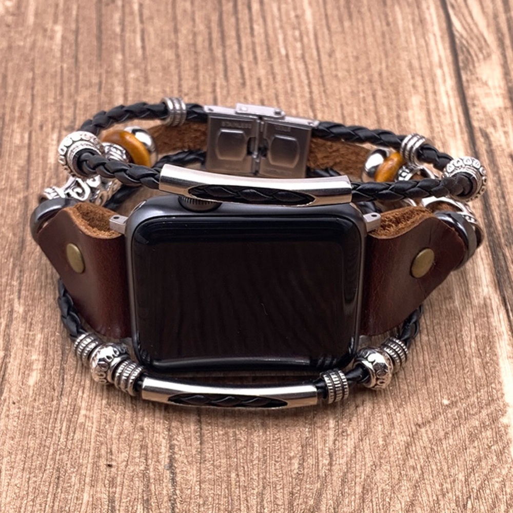 Beaded Braided Leather Watchband for Apple - Picture 8 of 16